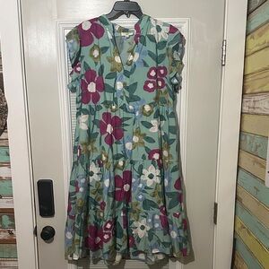 entro Floral Maxi Dress in Teal, Magenta, Olive & White